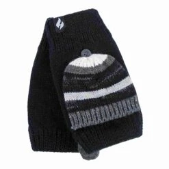 Ladies Striped Thermal Knitted Converter Mitten Gloves
