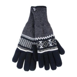 Mens Nordic Fairisle Knitted Fleece Lined Winter Thermal Gloves
