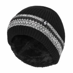 Mens Turnover Cuff Winter Knitted Striped Thermal Beanie