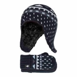 The Outdoor Clothing Store 16 Boys Outdoor Faux Fur Pom Pom Hat With Ear Flaps & Mittens Gloves