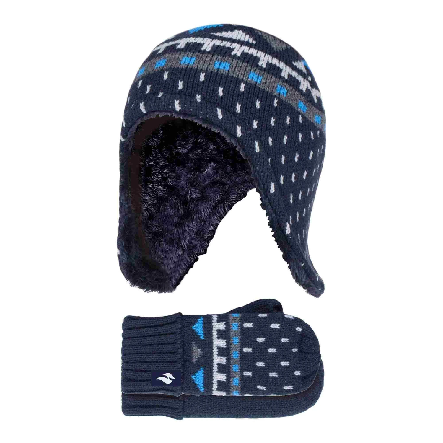 Boys Outdoor Faux Fur Pom Pom Hat With Ear Flaps & Mittens Gloves 3 Boys Outdoor Faux Fur Pom Pom Hat With Ear Flaps & Mittens Gloves - Image 3